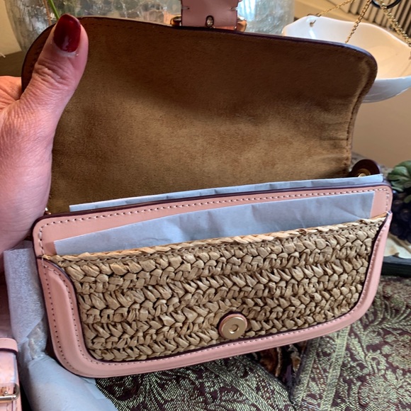 RARE🔥Authentic COACH Leather/suede/Straw flap logo Crosby/shoulder/wristlet bag - Picture 5 of 16